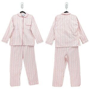 Sheila Anne Women 38 Pajamas 2 Piece White Striped Floral Flannel Set Cotton VTG